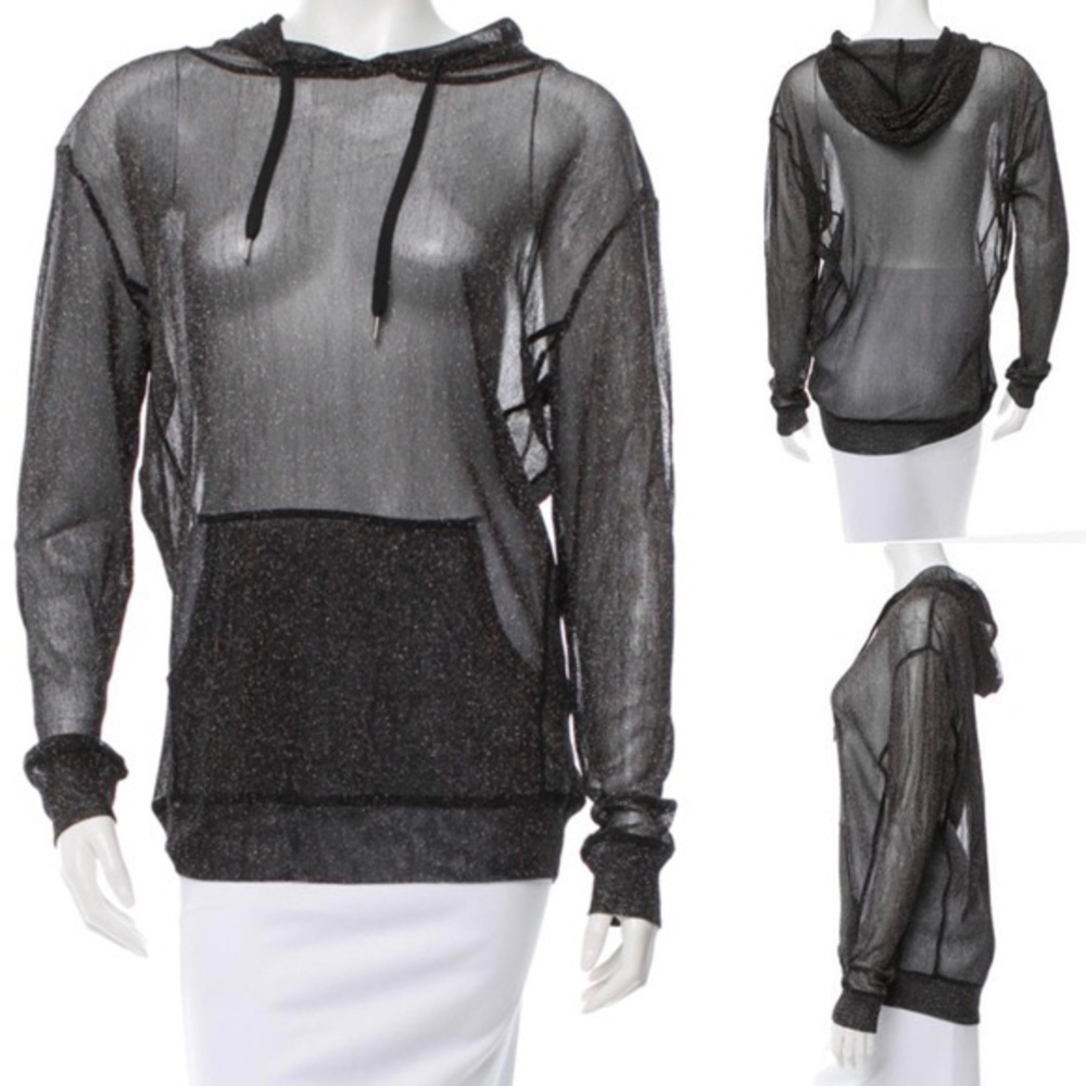 Maje metallic sheer tunic hoodie